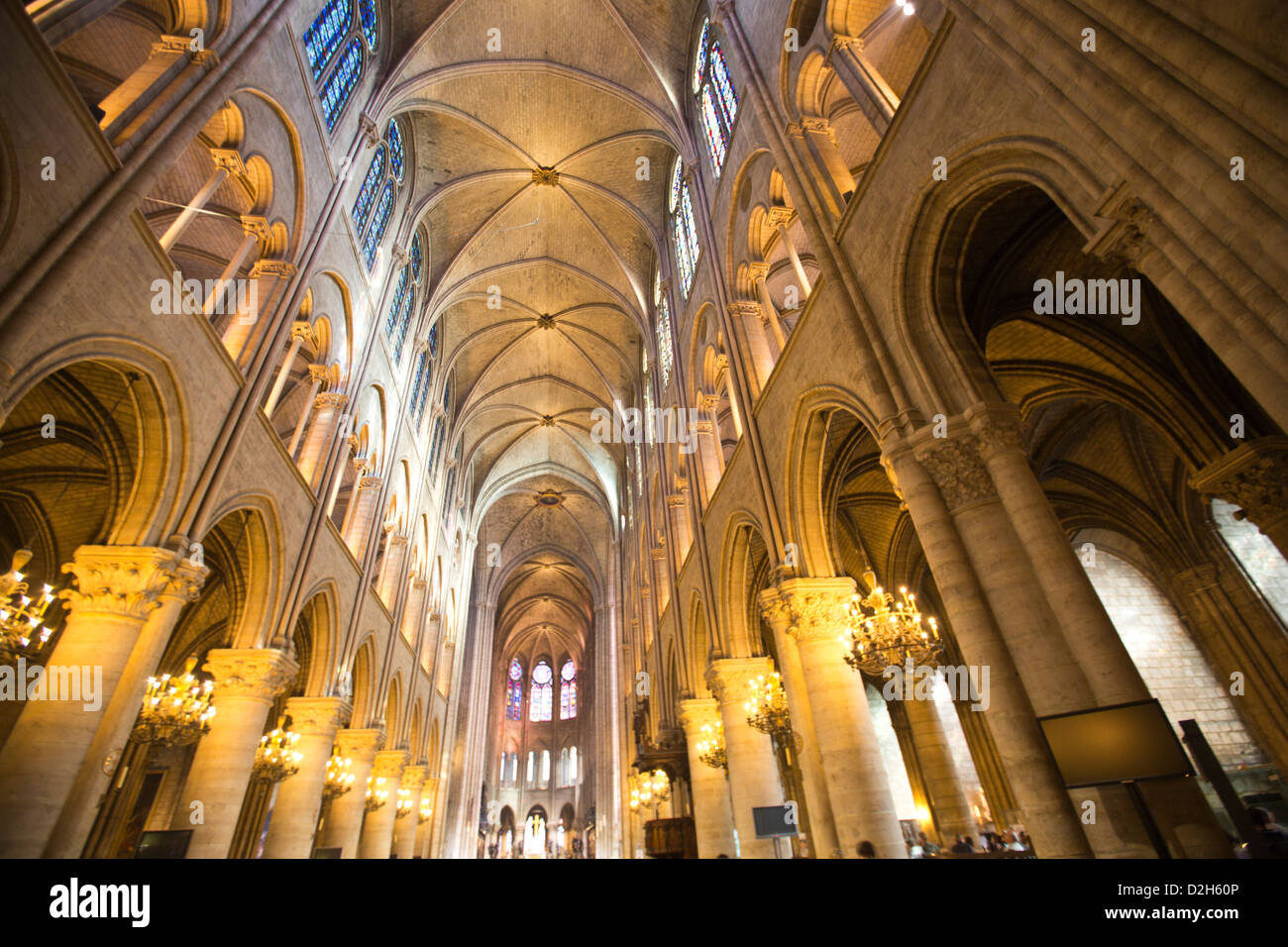 Notre Dame de Paris cathedral, interior Gothic ceiling, before the 2019 fire, Paris France 122500 Notre Dame Stock Photo