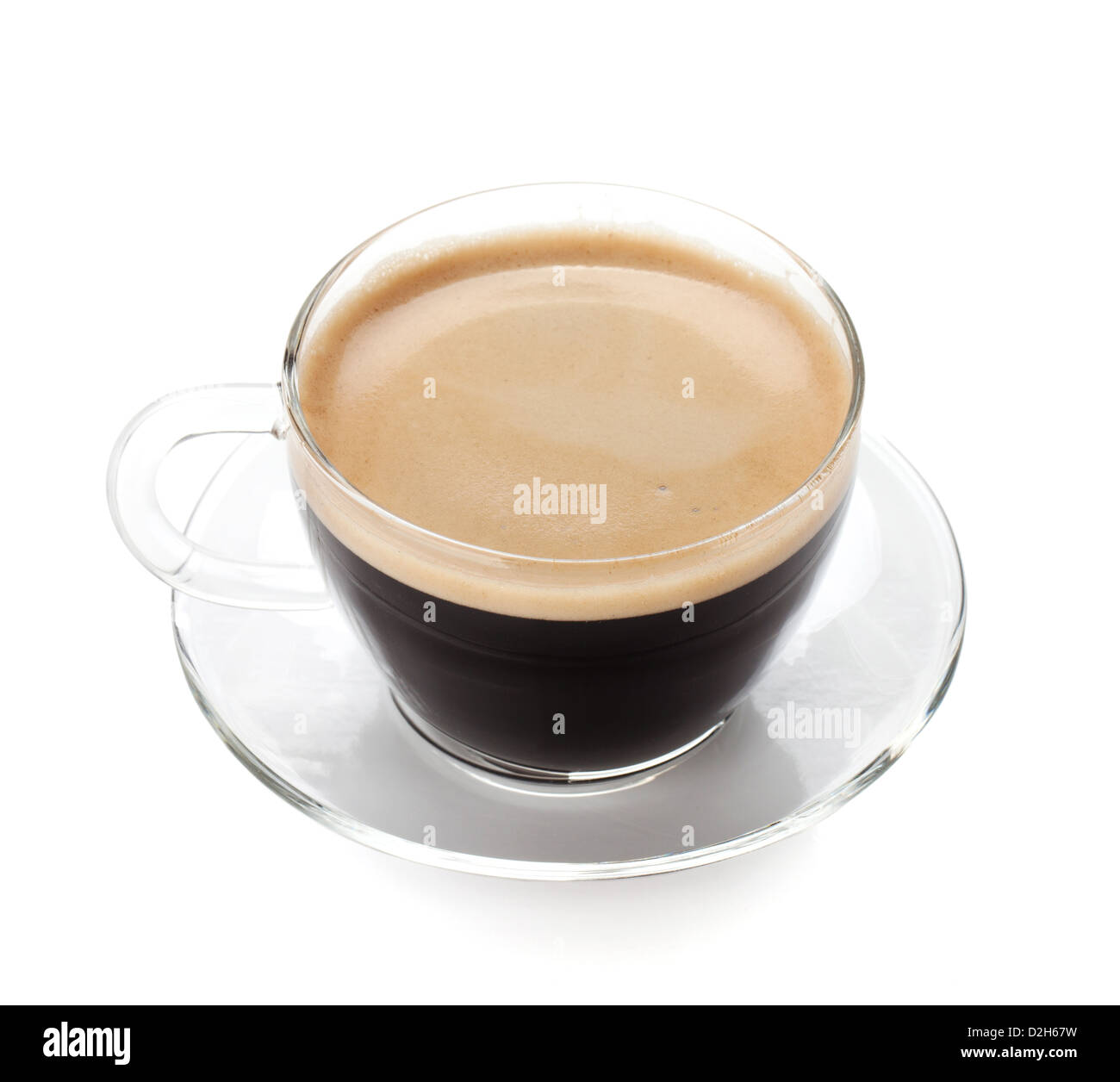 Espresso coffee in glass cup. Isolated on white background Stock Photo