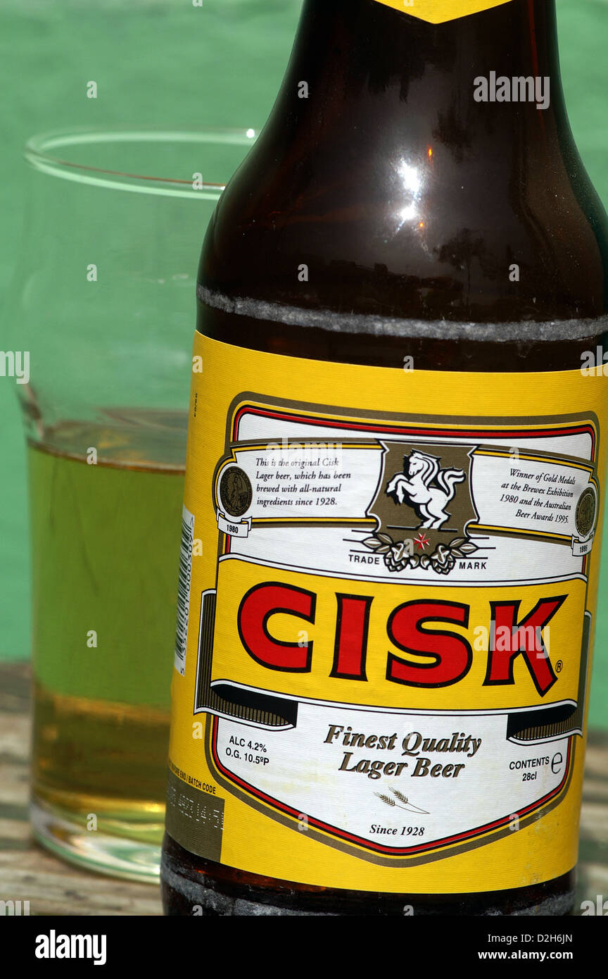 Malta, Cisk, the beer of Malta, and very nice too!. Brewed in Malta since 1928. Stock Photo