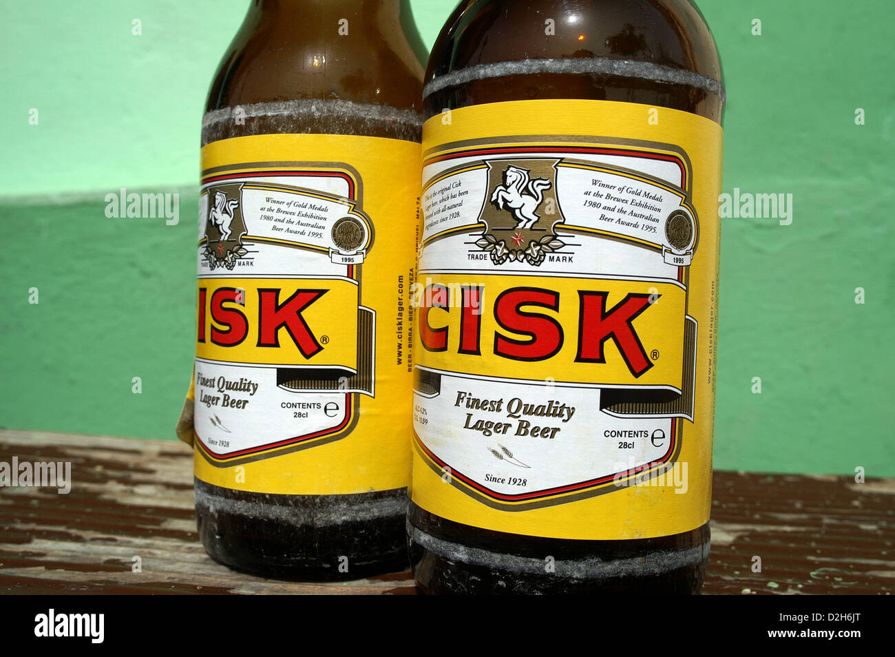Malta, Cisk, the beer of Malta, and very nice too!. Brewed in Malta since 1928. Stock Photo