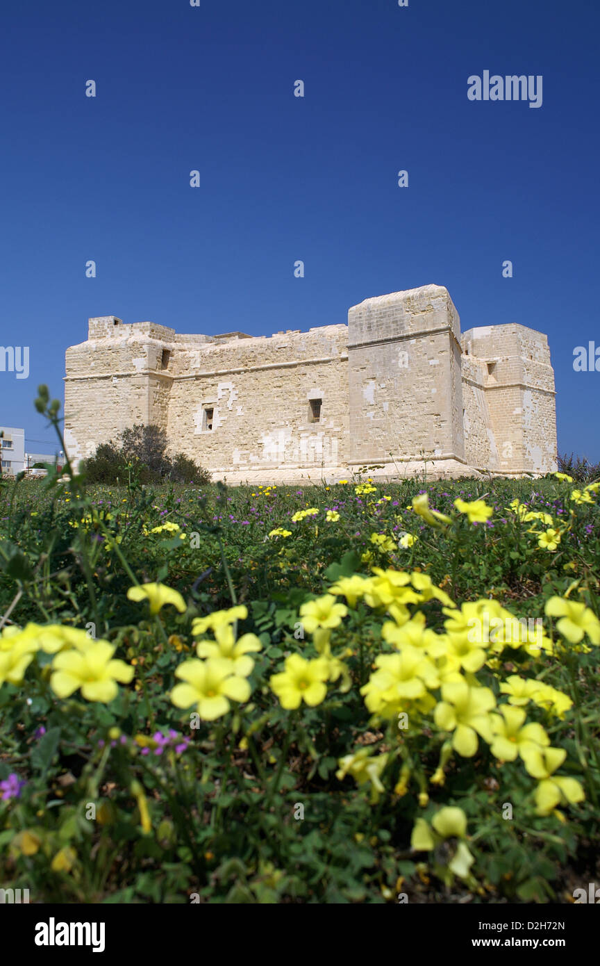 Malta, St. Thomas’s tower near Marsascala bay. Stock Photo