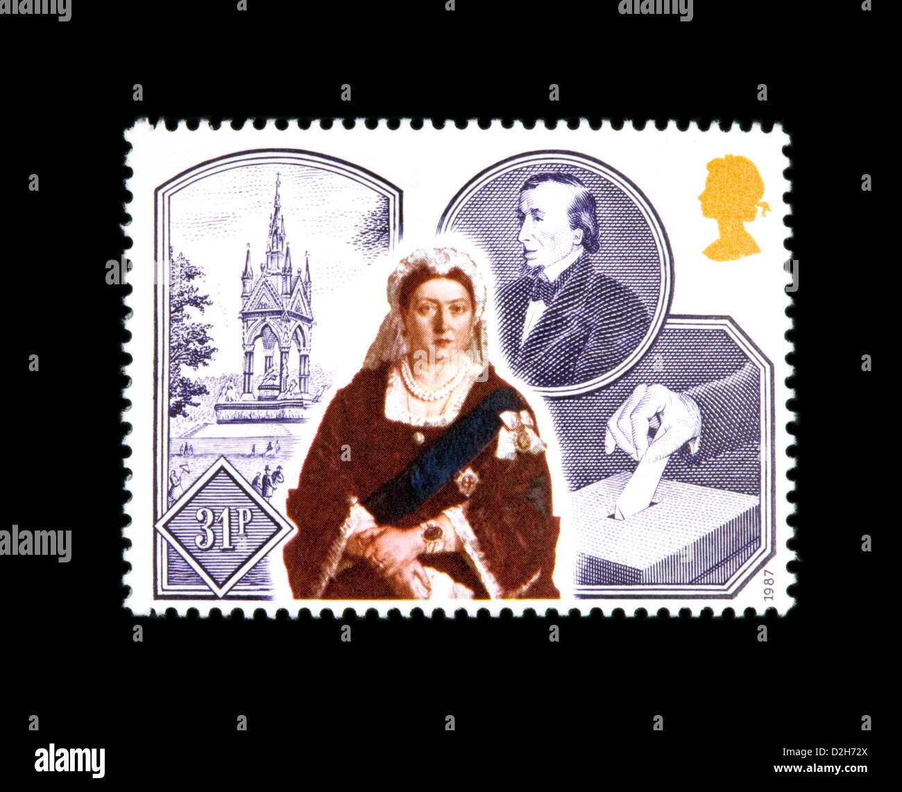 British 1987 commemorative postage stamp showing an old Queen Victoria, UK Stock Photo