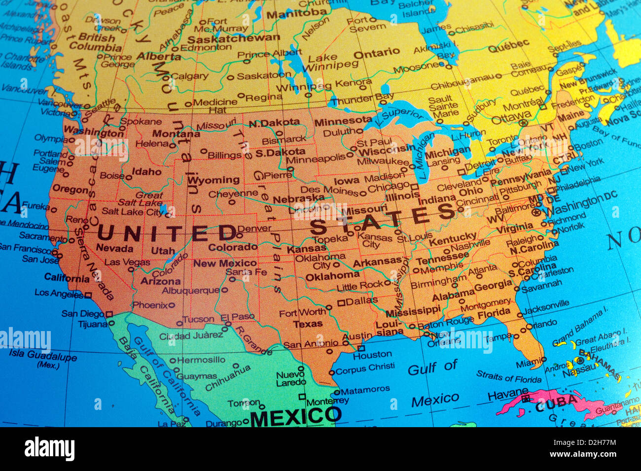 A USA map of the United states of America from a globe Stock Photo - Alamy