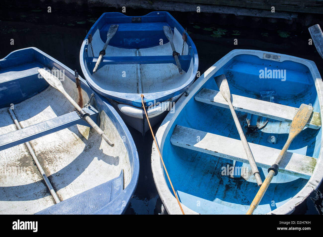 Rowing Boats Moored on the River Bure at Horning on the Norfolk Broads