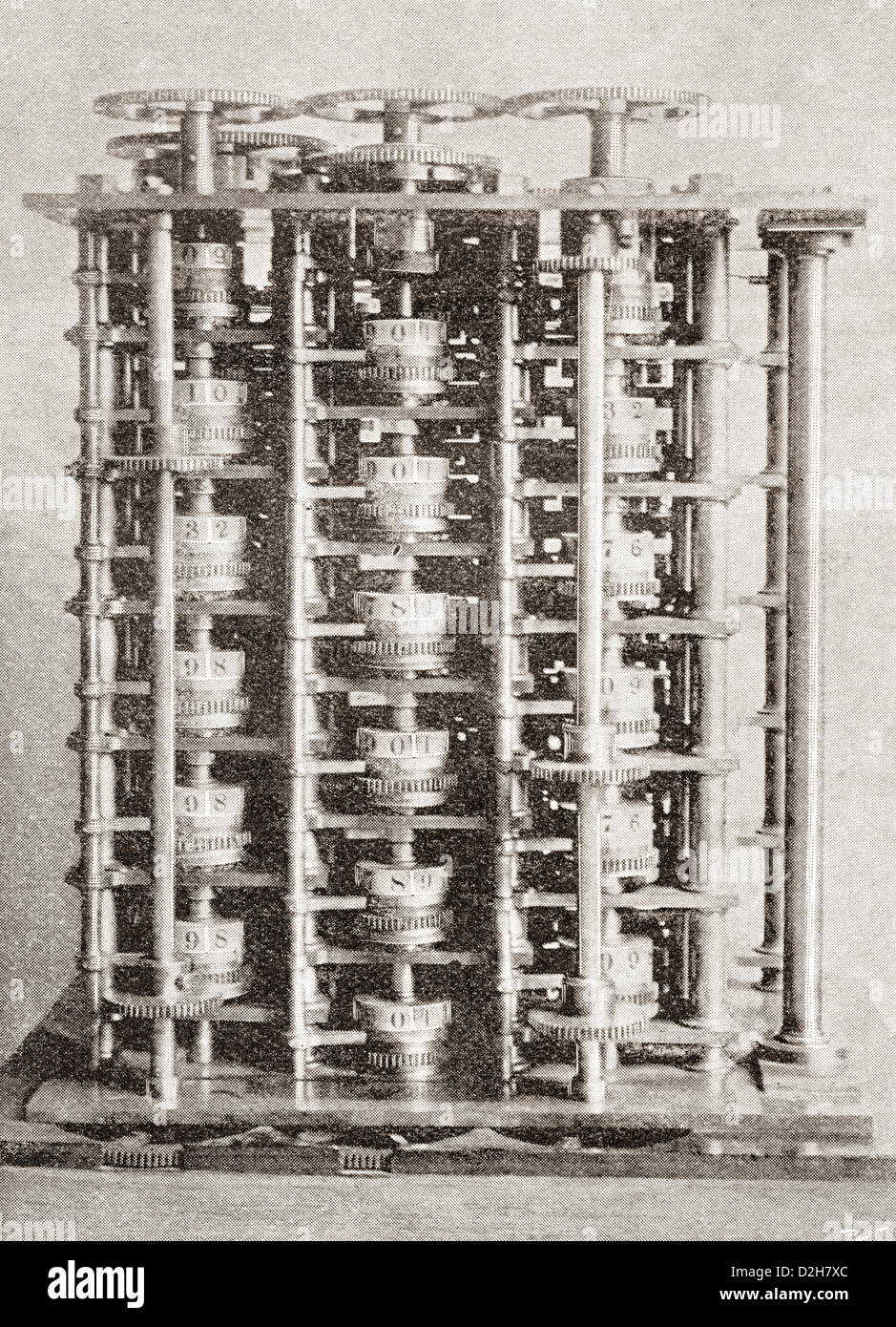 Difference engine of the Babbage Calculating Machine, invented by Charles Babbage in 1822. Stock Photo