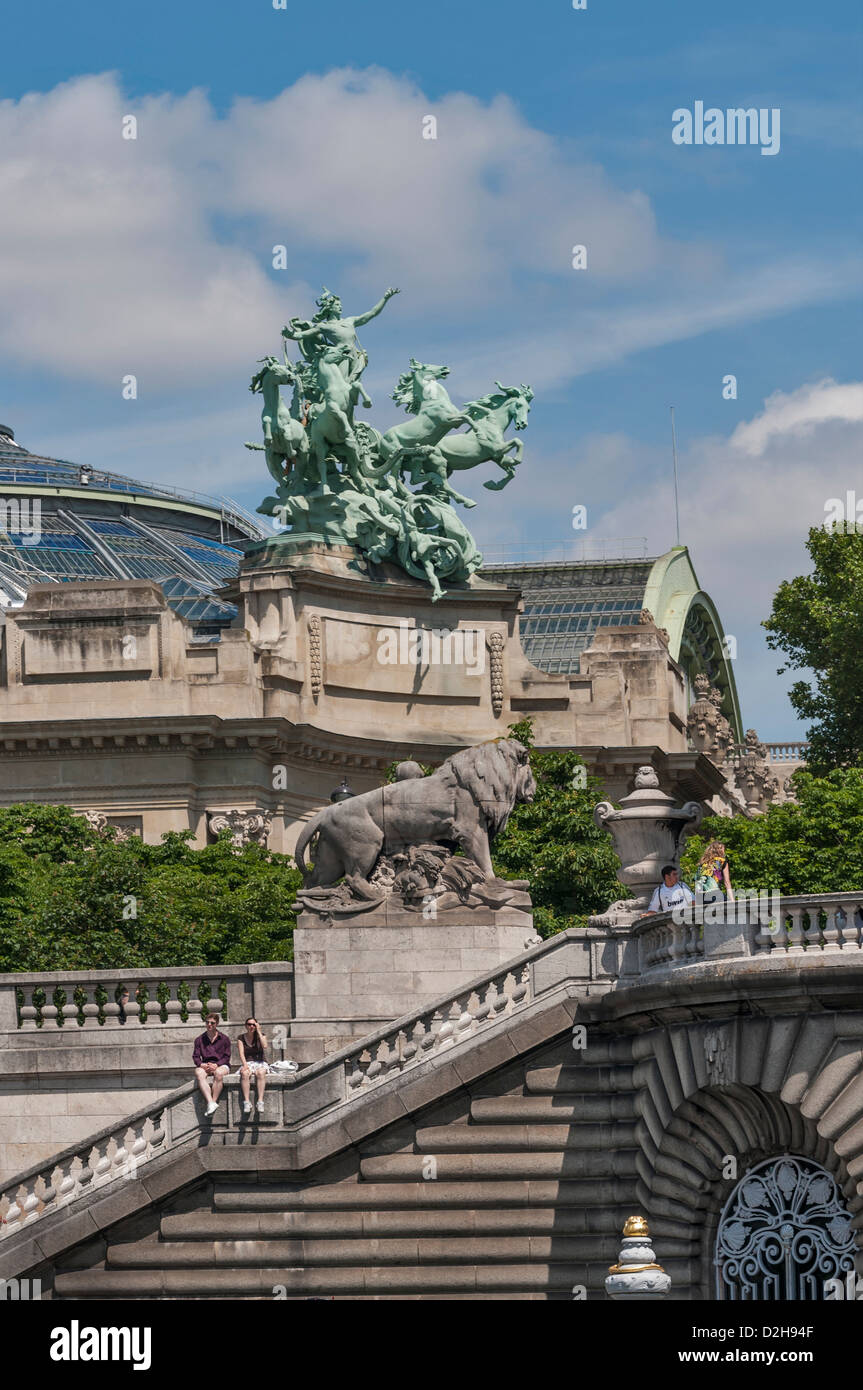 The quadriga on top of Grand Palais aka Great Palace,Paris,France Stock Photo