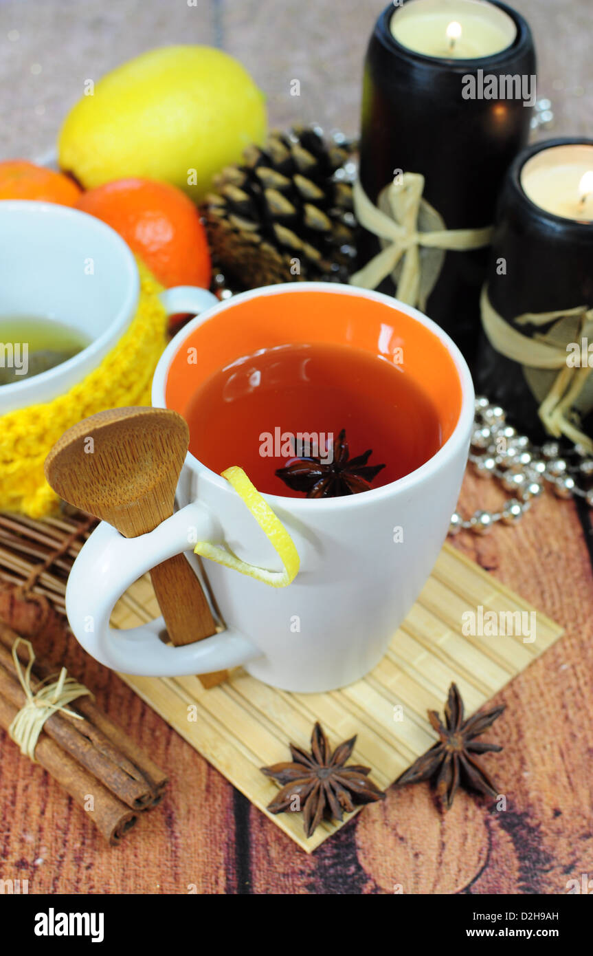 Herbal tea in cup seasoned with anise Stock Photo