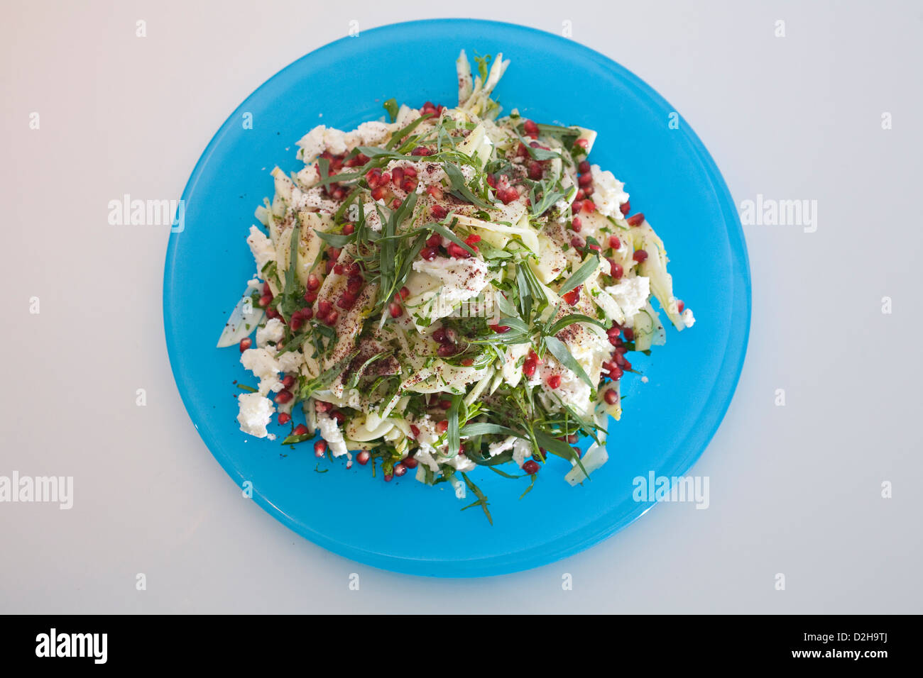Fennel and feta with pomegranate seeds, at restaurant owned by Yotam Ottolenghi, Upper Street, Islington, London, UK Stock Photo