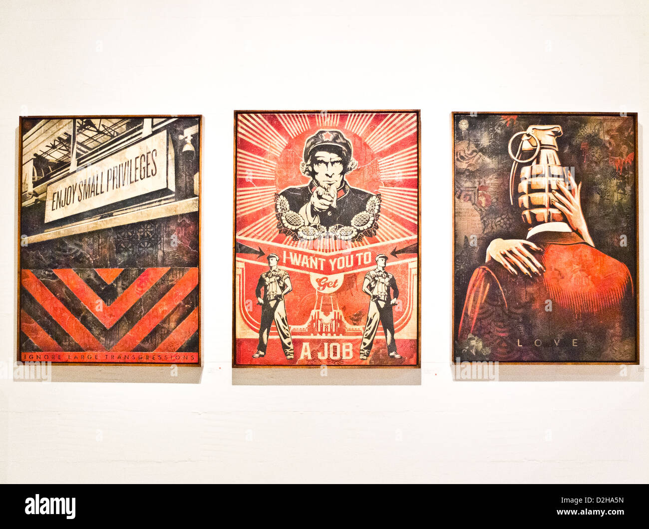 Three works by Shepard Fairey 'Obey' Stock Photo