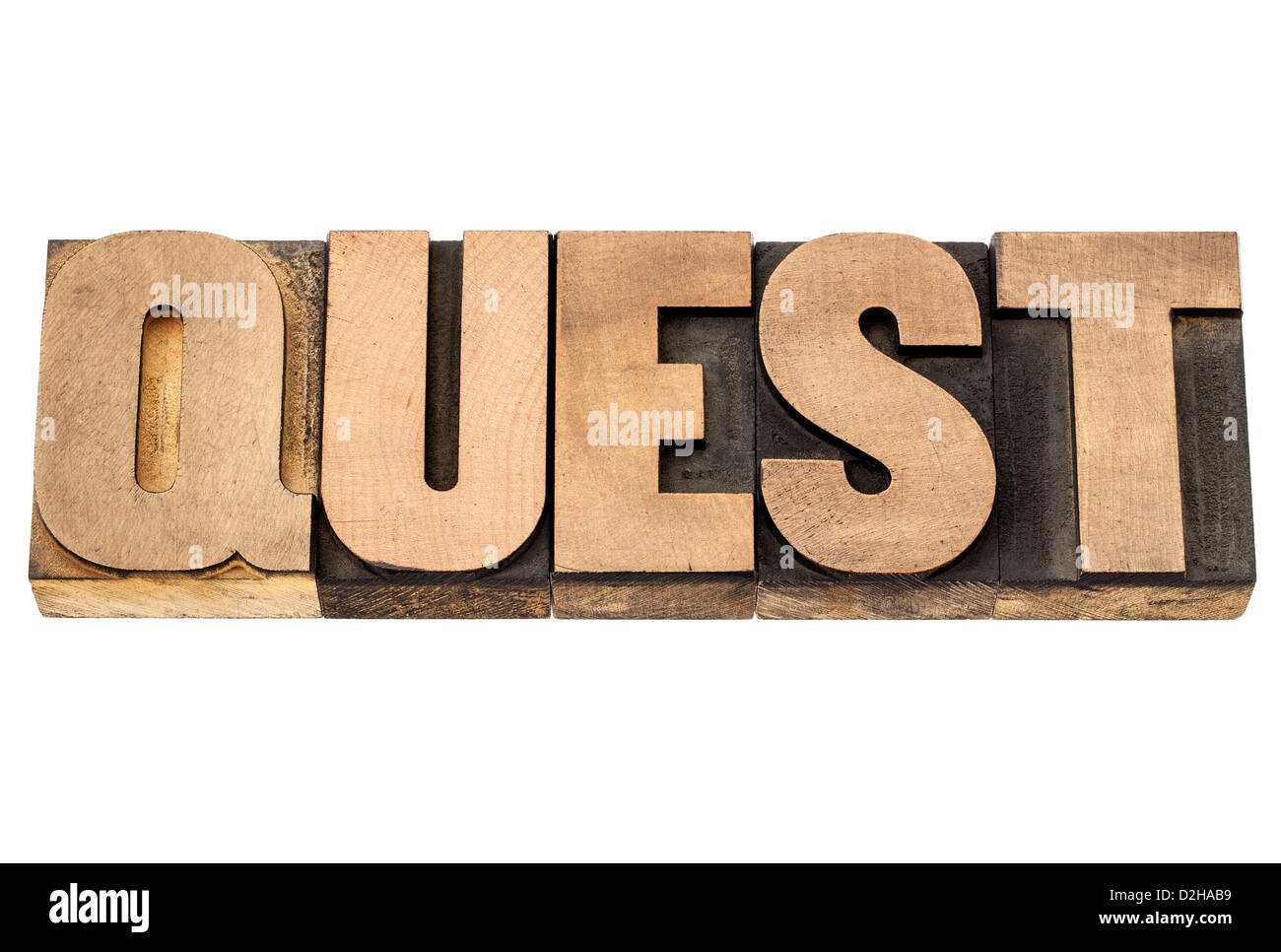 quest - isolated text in vintage letterpress wood type printing blocks Stock Photo