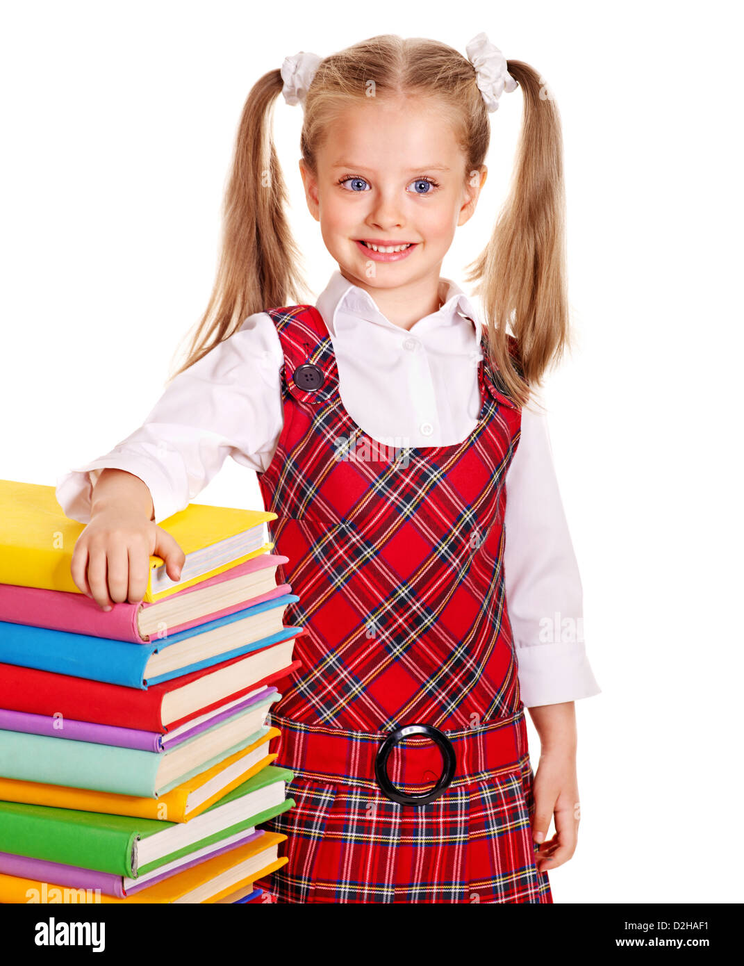 Happy child with stack book Stock Photo - Alamy