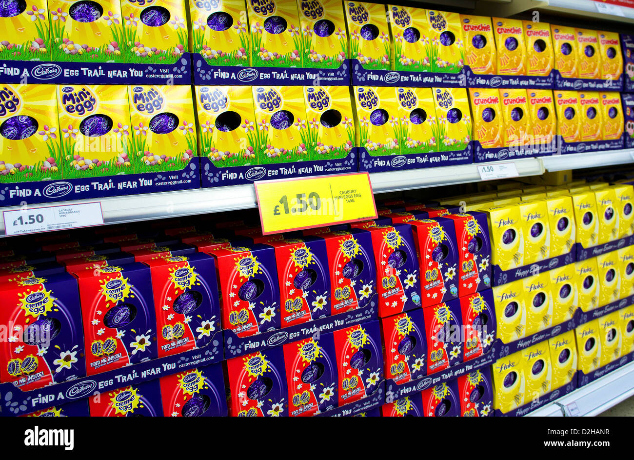 A display of Easter Eggs in A UK Supermarket Stock Photo