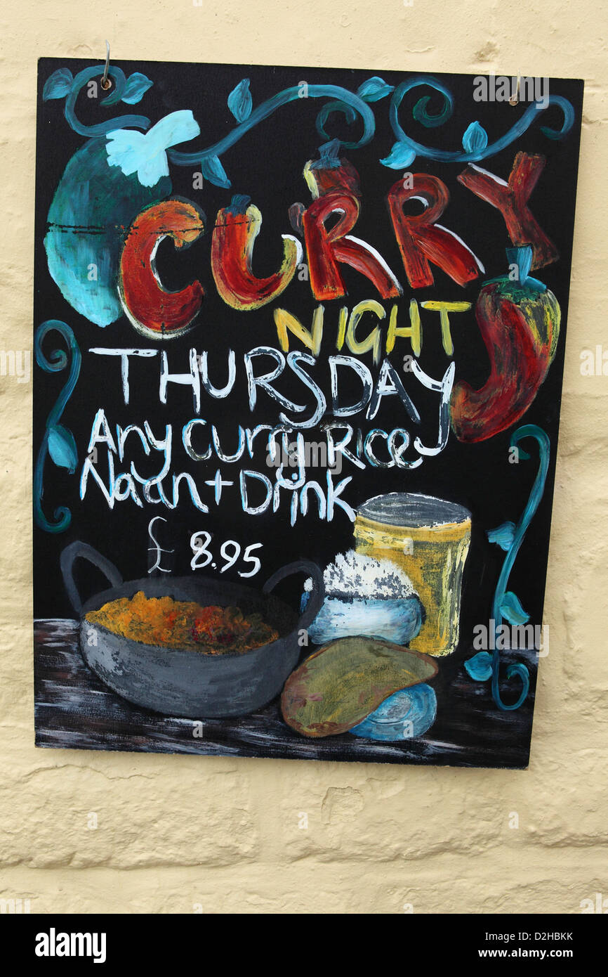 Advert for a pub curry night in Alnwick, Northumberland, England Stock Photo Alamy