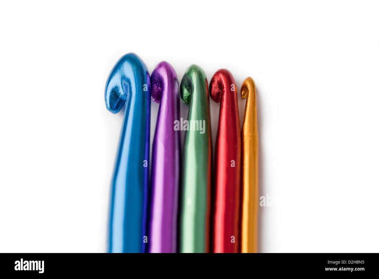 Selection of multi colored crochet hooks isolated on white Stock Photo ...