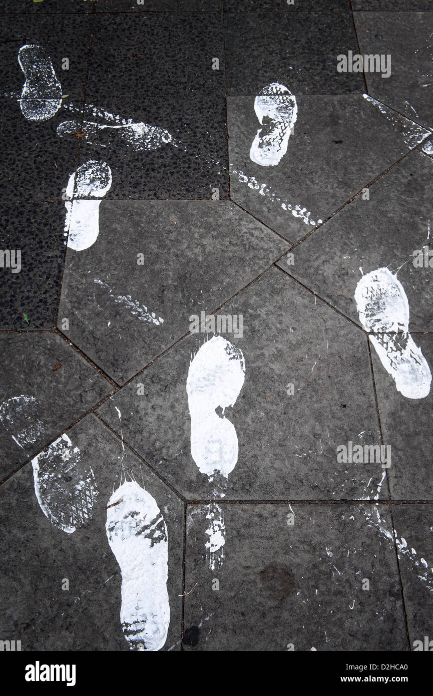 Berlin, Germany, colored footprints on the Bernauer Strasse Stock Photo