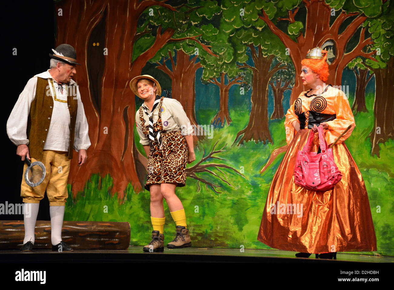 Dame, Bruno & village idiot in 'Hansel & Gretel' amateur pantomime production, Hounslow, Greater London, England, United Kingdom Stock Photo