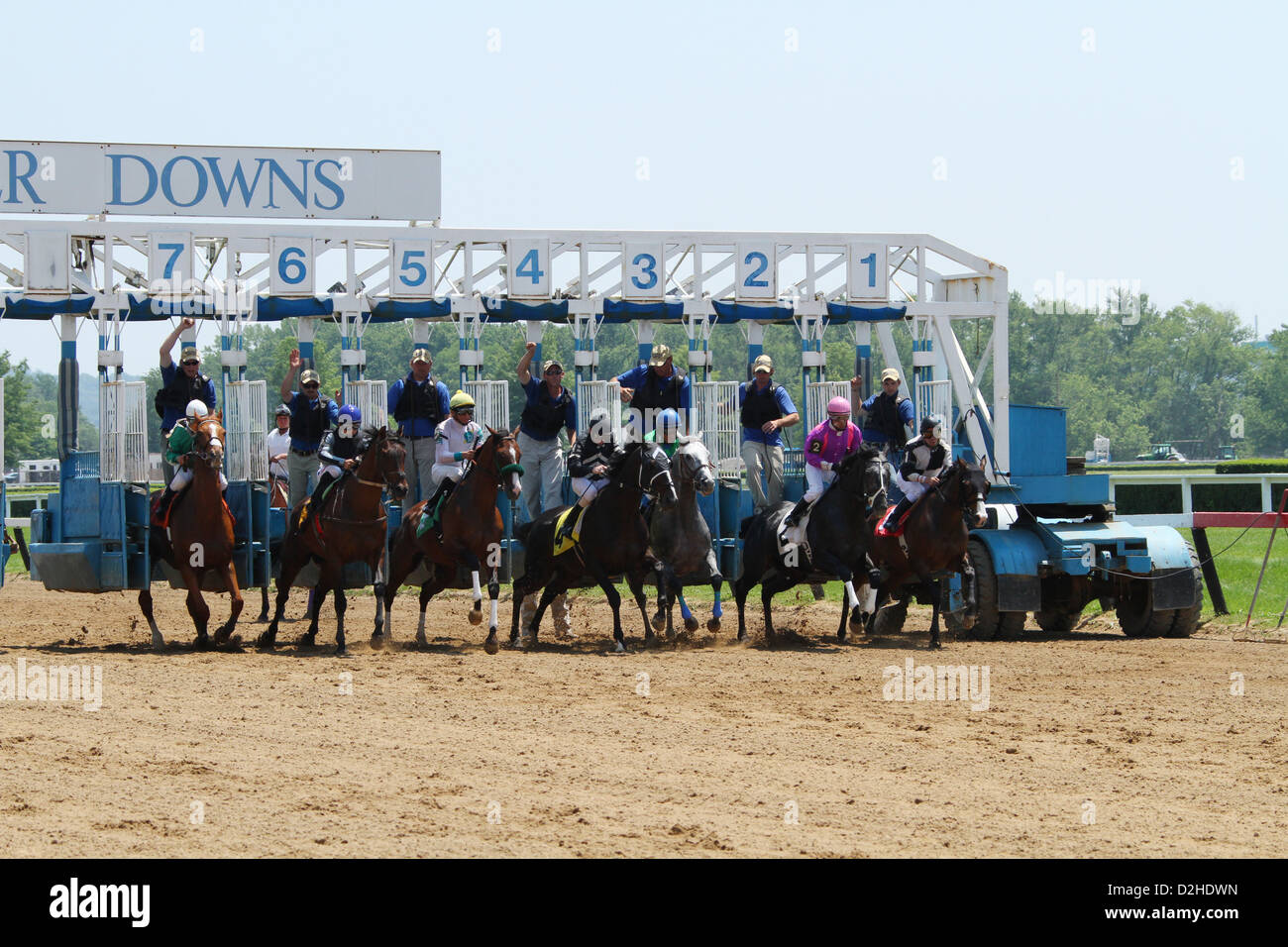 Horses At The Starting Gates Horse Racing At River Downs Track Cincinnati Ohio Usa Stock Photo Alamy