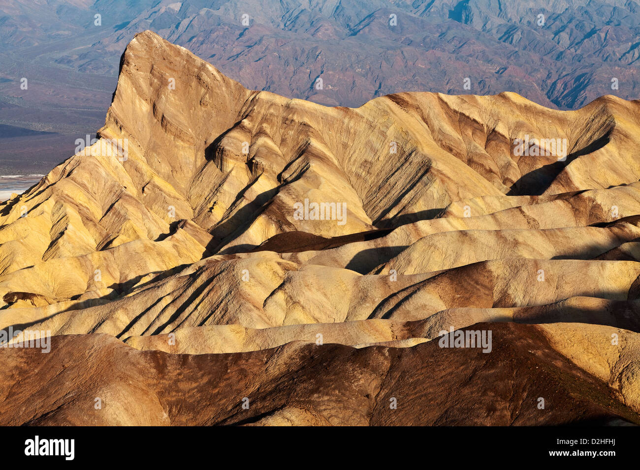 Manly Beacon from Zabriskie Point in Death Valley National Park, California. Stock Photo