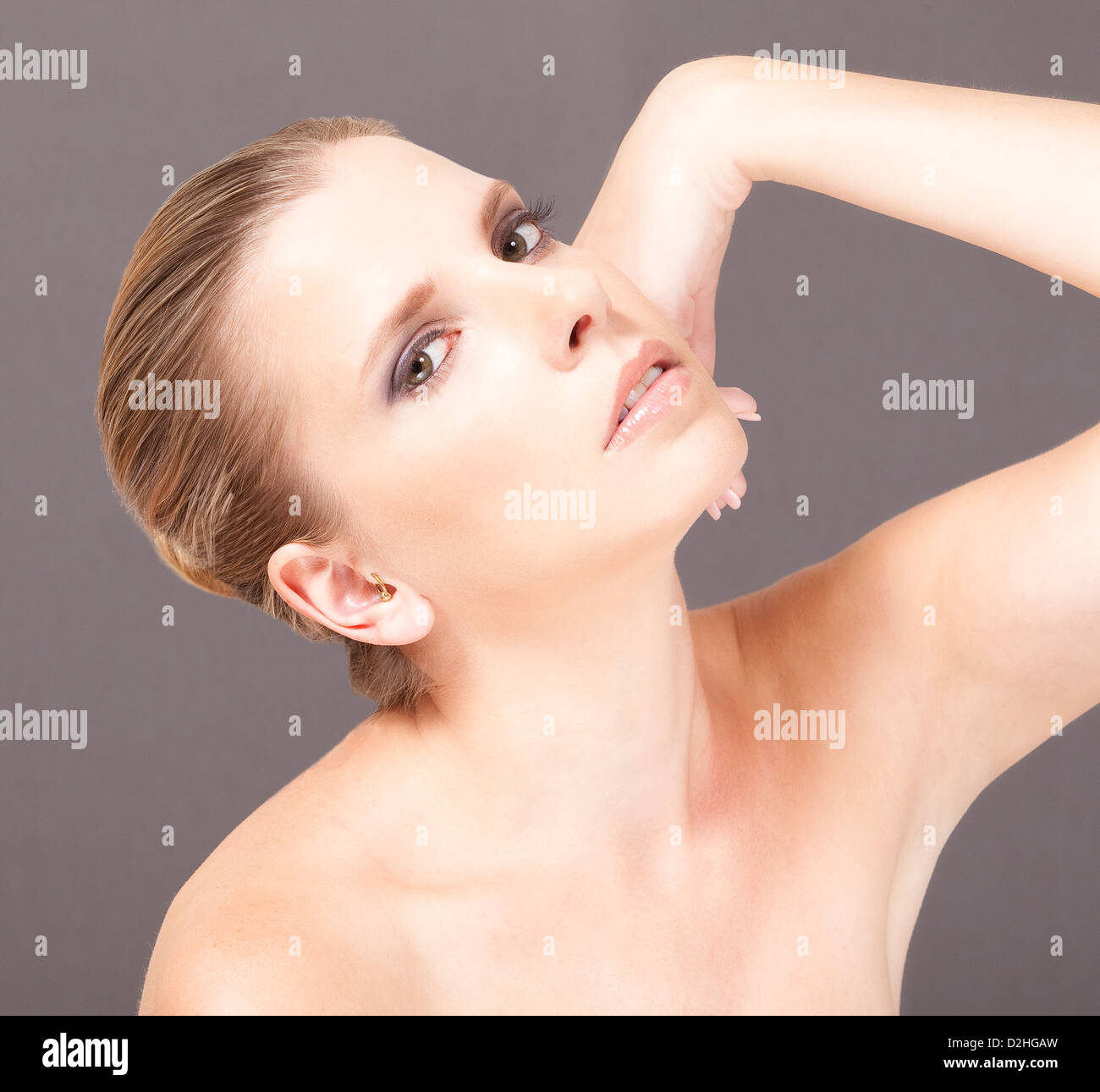 Smoky Grey Eyes Beauty Stock Photo