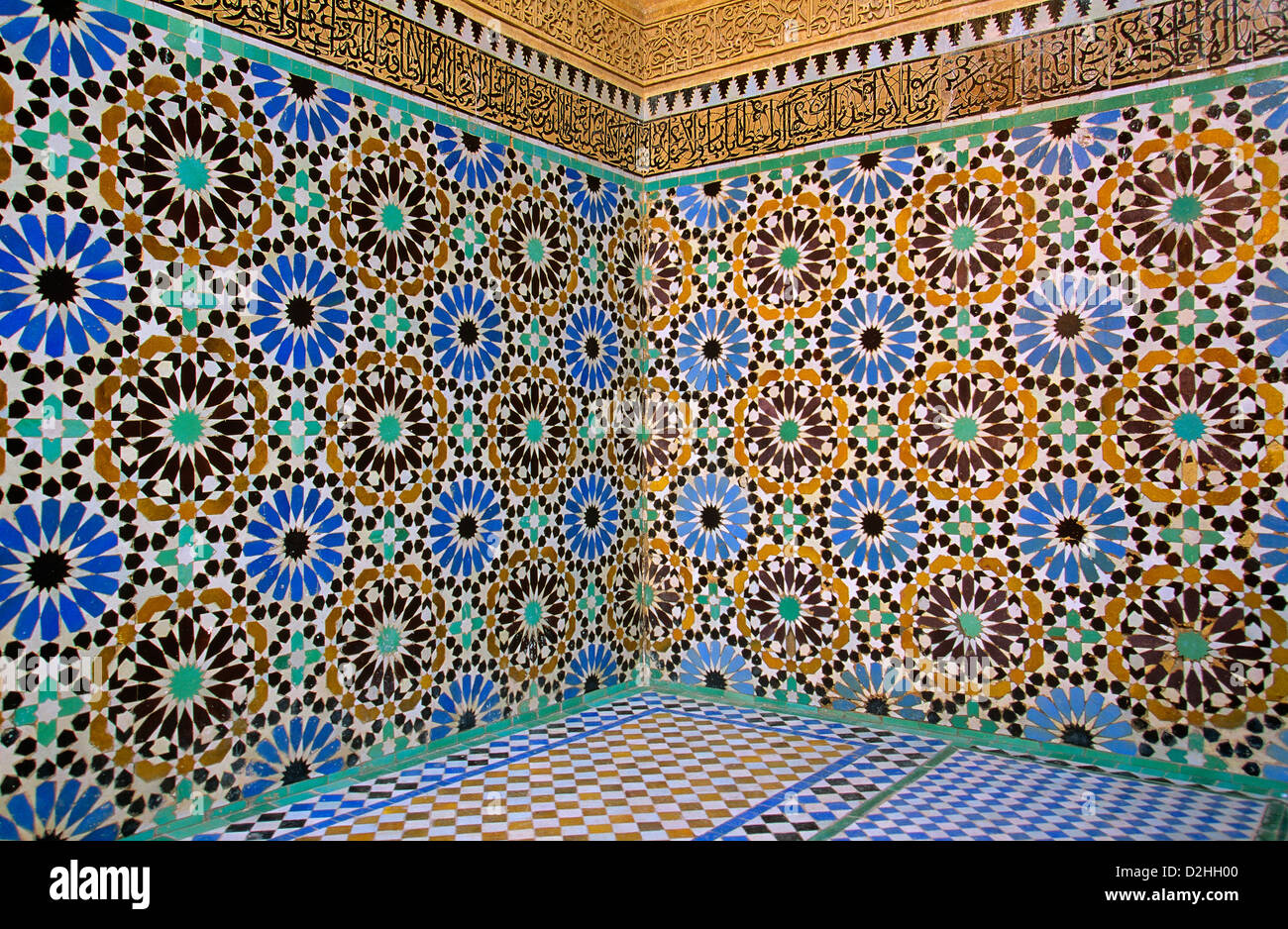 Saadian tombs XVI century from sultan Ahmad al-Mansur, Marrakech, Morocco Stock Photo