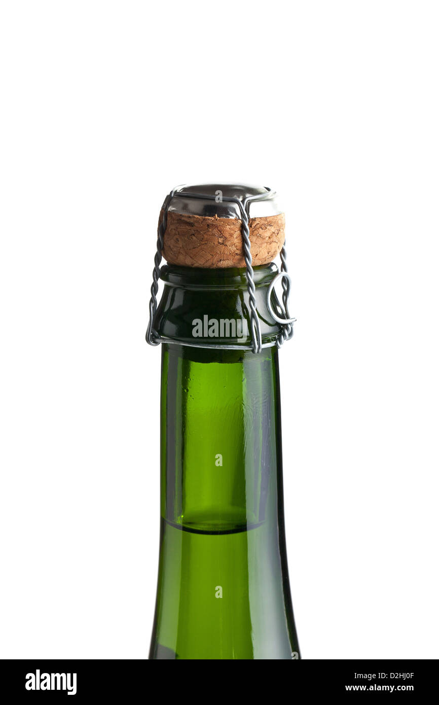 Top of champagne bottle with cork on white background Stock Photo Alamy