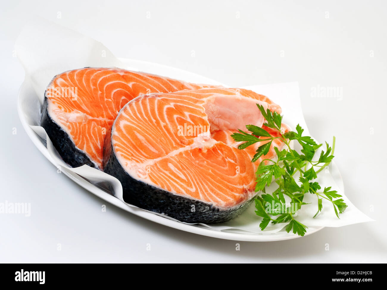Fresh salmon steaks Stock Photo