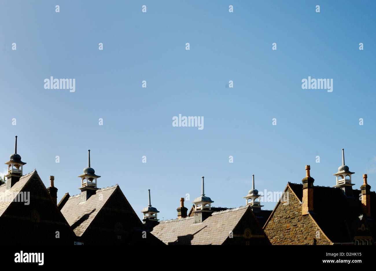 Rooftops with decorative turrets, Aberystwyth, Wales. Stock Photo