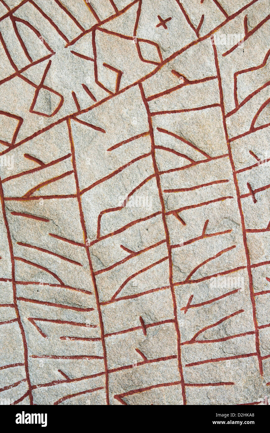 Runic Engravings Old historic nordic runes engraved in stone. The stone is located at ...
