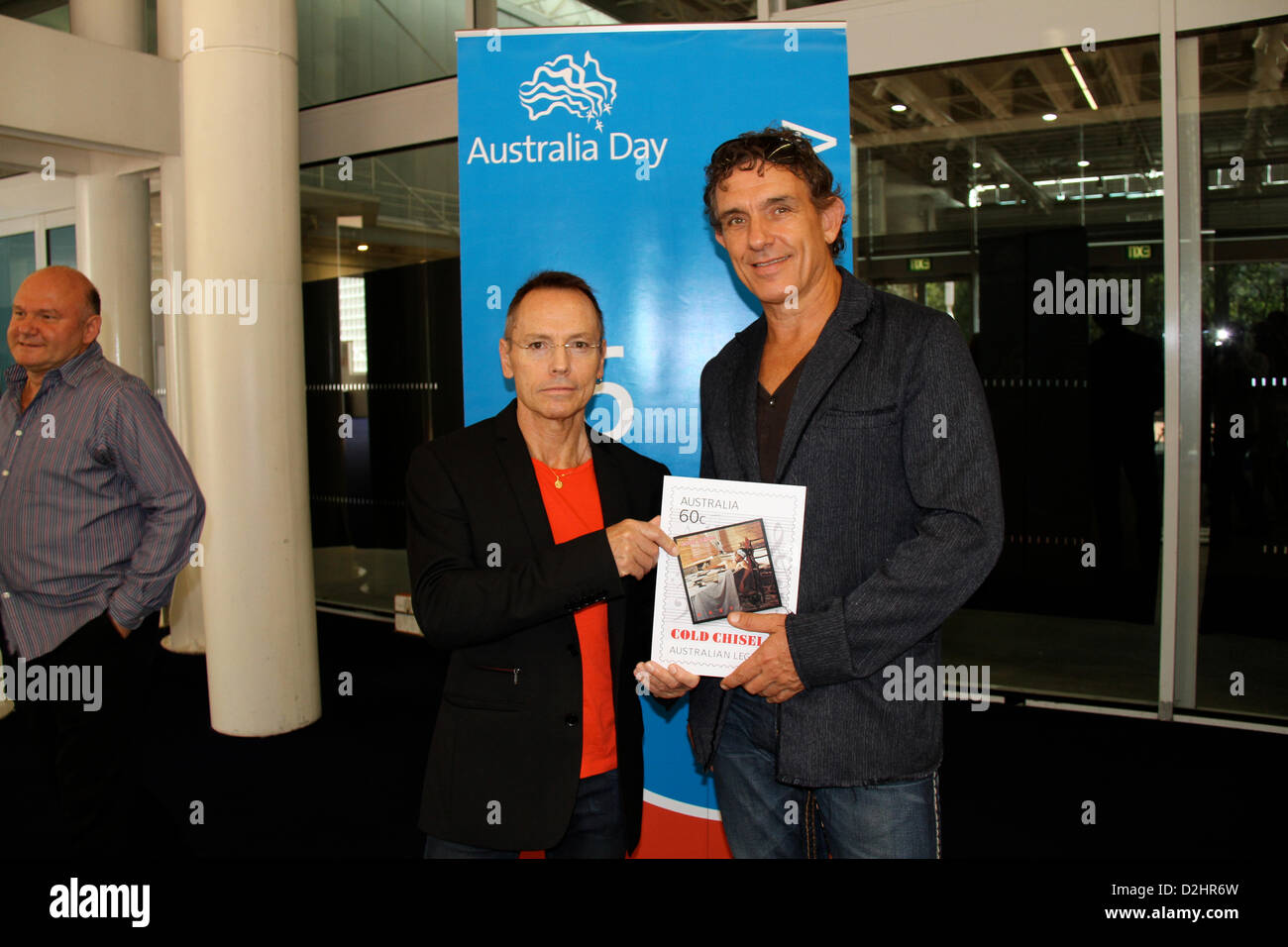Sydney, Australia. 25th January 2013. Phil Small and Ian Moss of Cold Chisel that will appear on Australian postage stamps. The band members are seen here ahead of the 2013 Australia Day lunch. 25 January 2013. Sydney Australia. Credit:  Richard Milnes / Alamy Live News Stock Photo