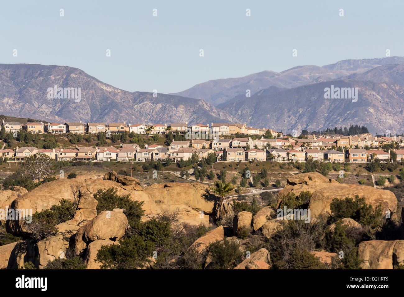 Modern California hillside homes in the Porter Ranch neighborhood