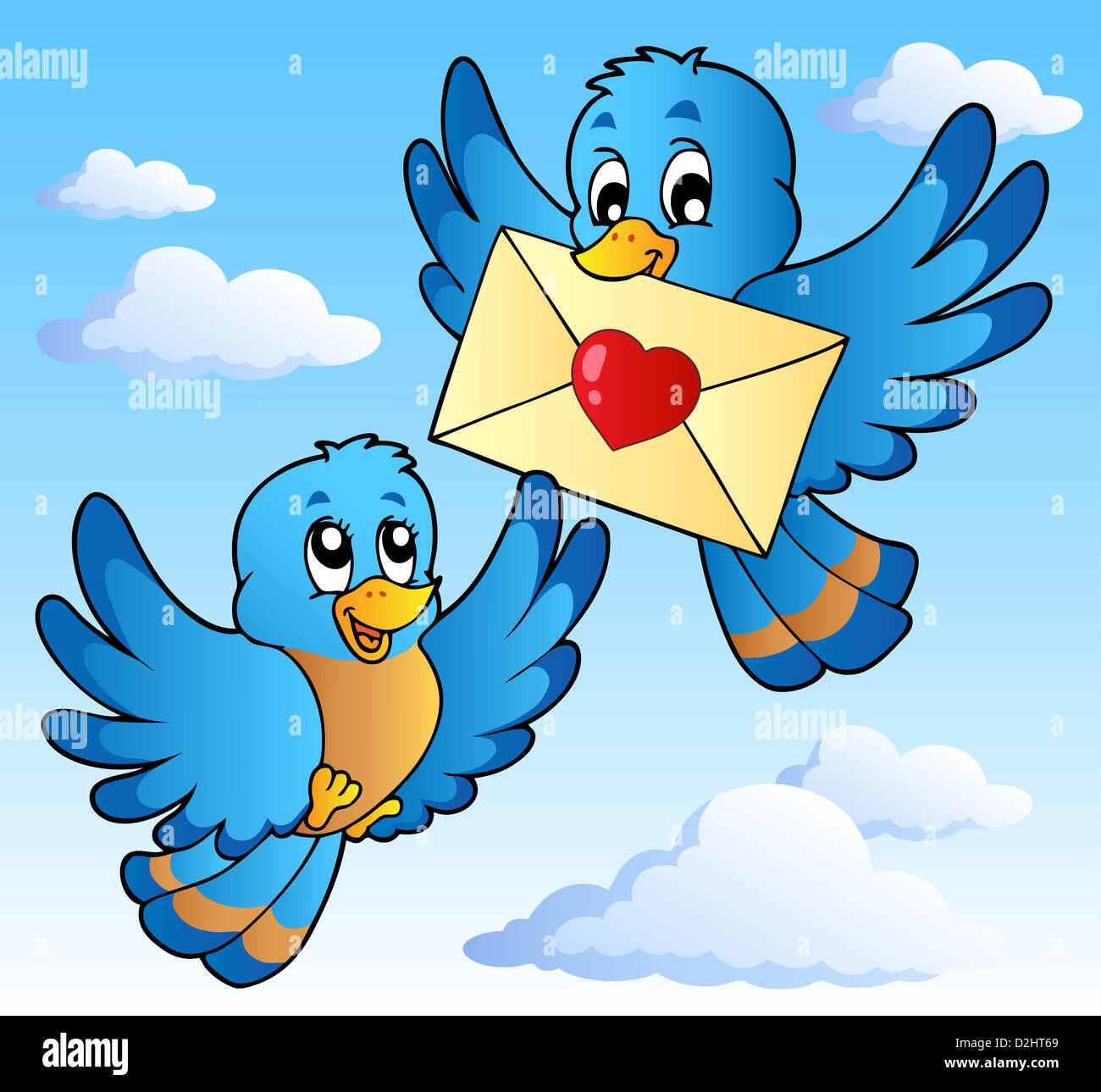 Two cute birds with love letter 1 - picture illustration Stock ...
