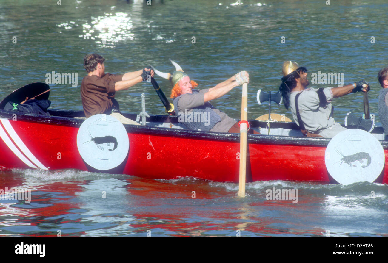 Viking Rowers in boat at the Thames Regatta at Richmond Upon Thames
