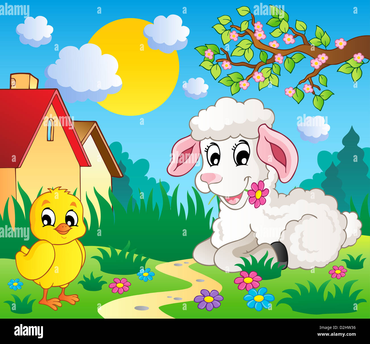 Scene with spring season theme 4 - picture illustration Stock Photo - Alamy