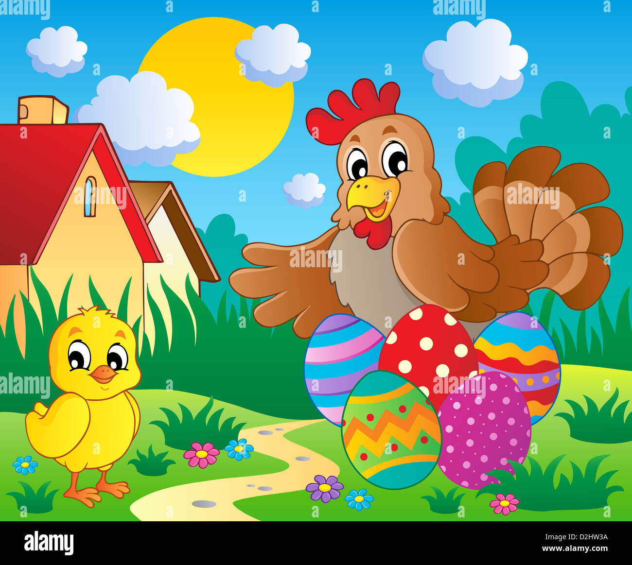 Spring Fun Scene Scene with spring season theme 5 - picture illustration Stock Photo - Alamy