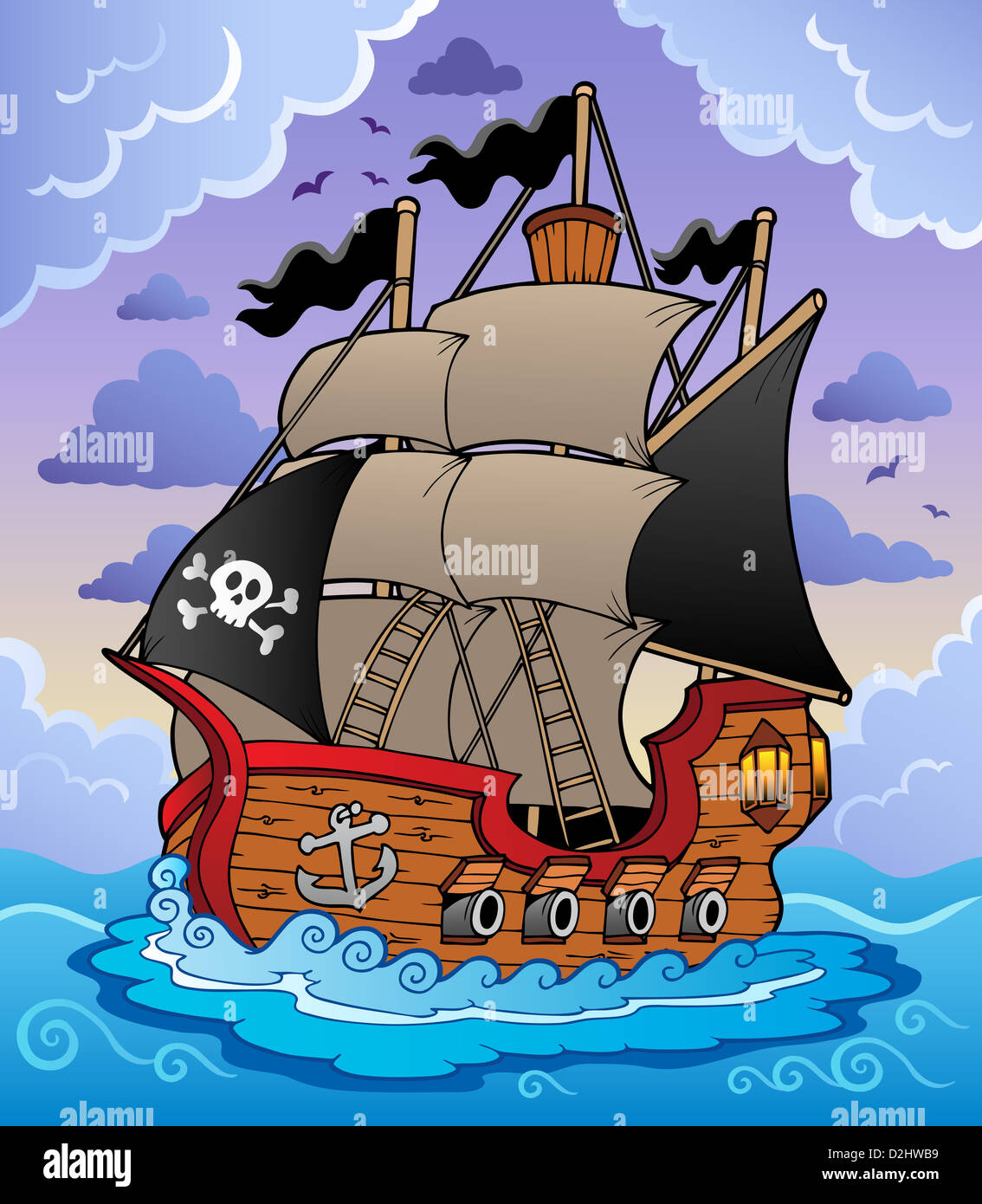 Pirate ship in stormy sea - picture illustration Stock Photo - Alamy