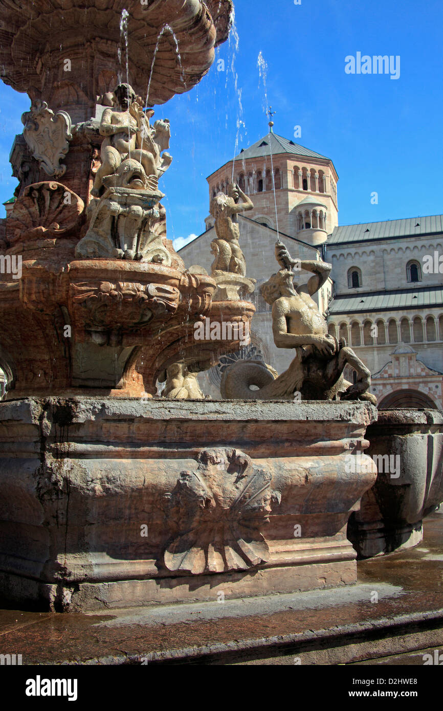 taly,Trentino Alto Adige, Trento, Neptune fountain, Cathedral square. Stock Photo