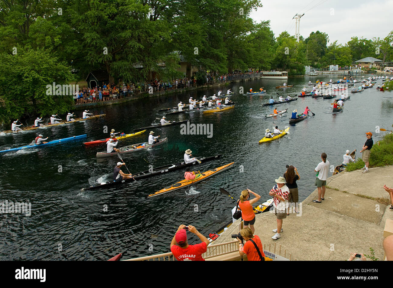 Starting line at the Texas Water Safari canoe race, San Marcos Texas Stock Photo