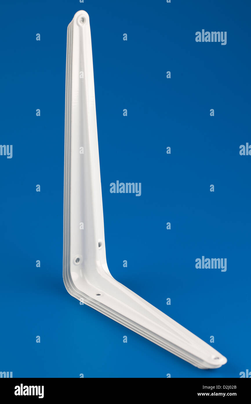 200mm by 250mm weight 20kg max white L shaped metal shelving bracket Stock Photo