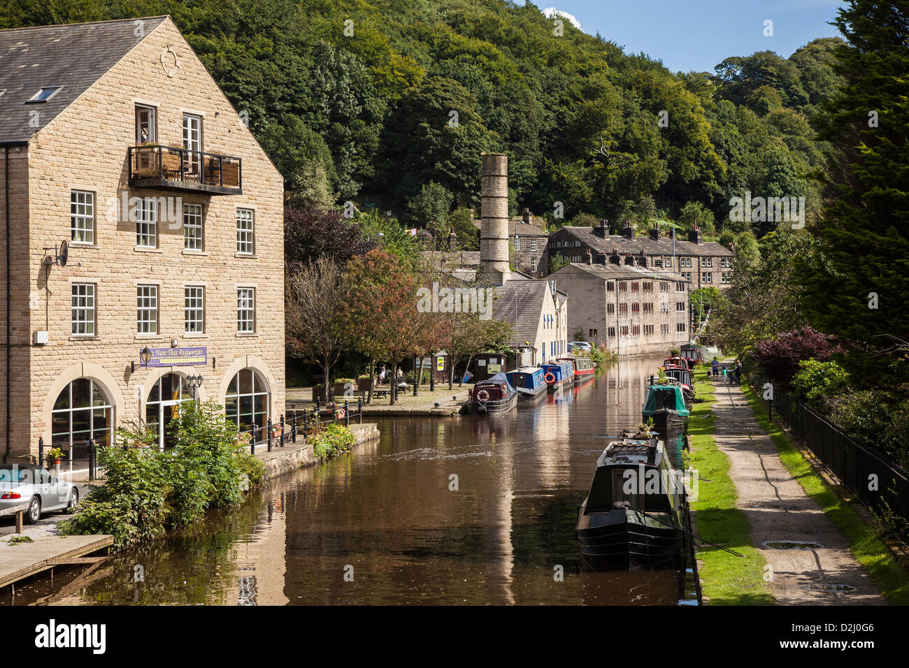 The Canal Basin and Rochdale Canal, Sowerby Bridge, Calderdale, West Yorkshire Stock Photo