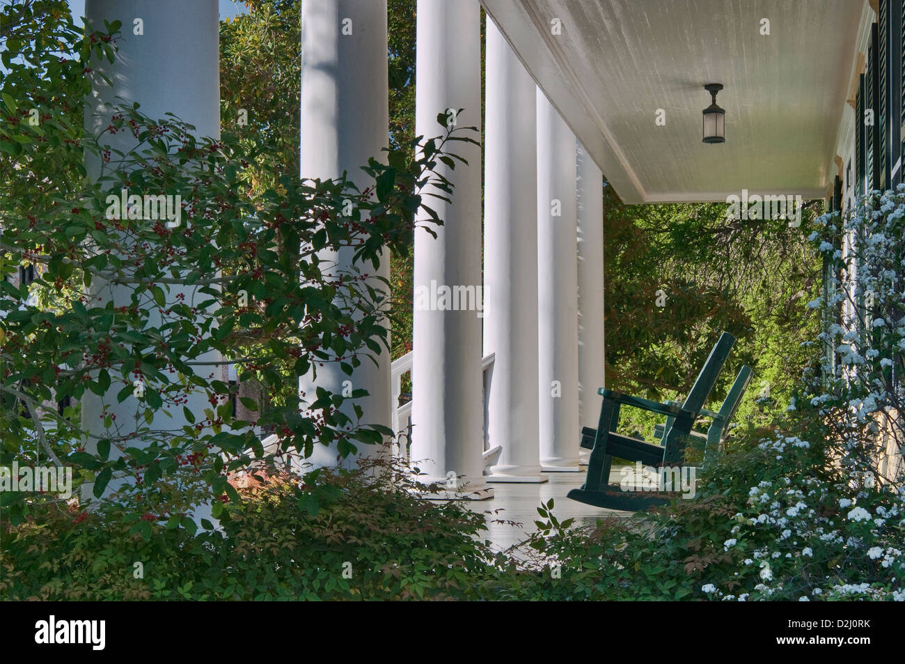 Porch at Venable B Proctor House, Neoclassical Revival style (around 1900), historic district near center of Victoria, Texas USA Stock Photo