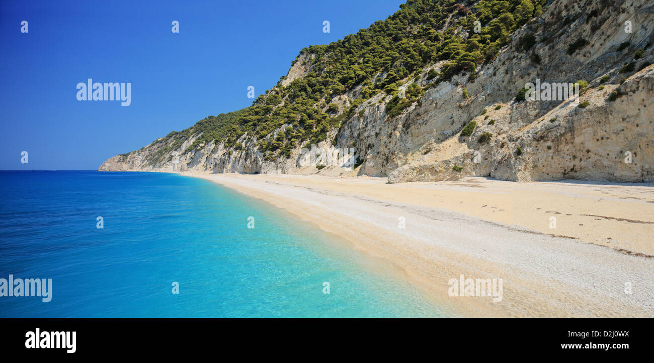 Detailed panorama of Egremni beach on the island of Lefkada, Greece on a sunny day Stock Photo