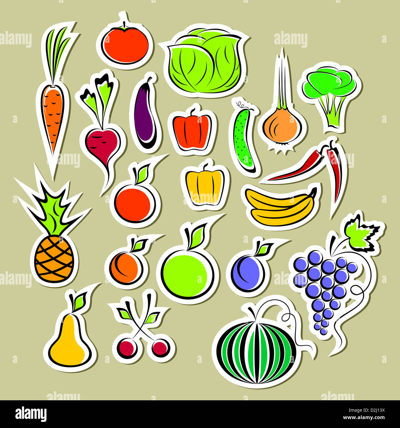 Stickers of vegetables and fruits Stock Photo - Alamy