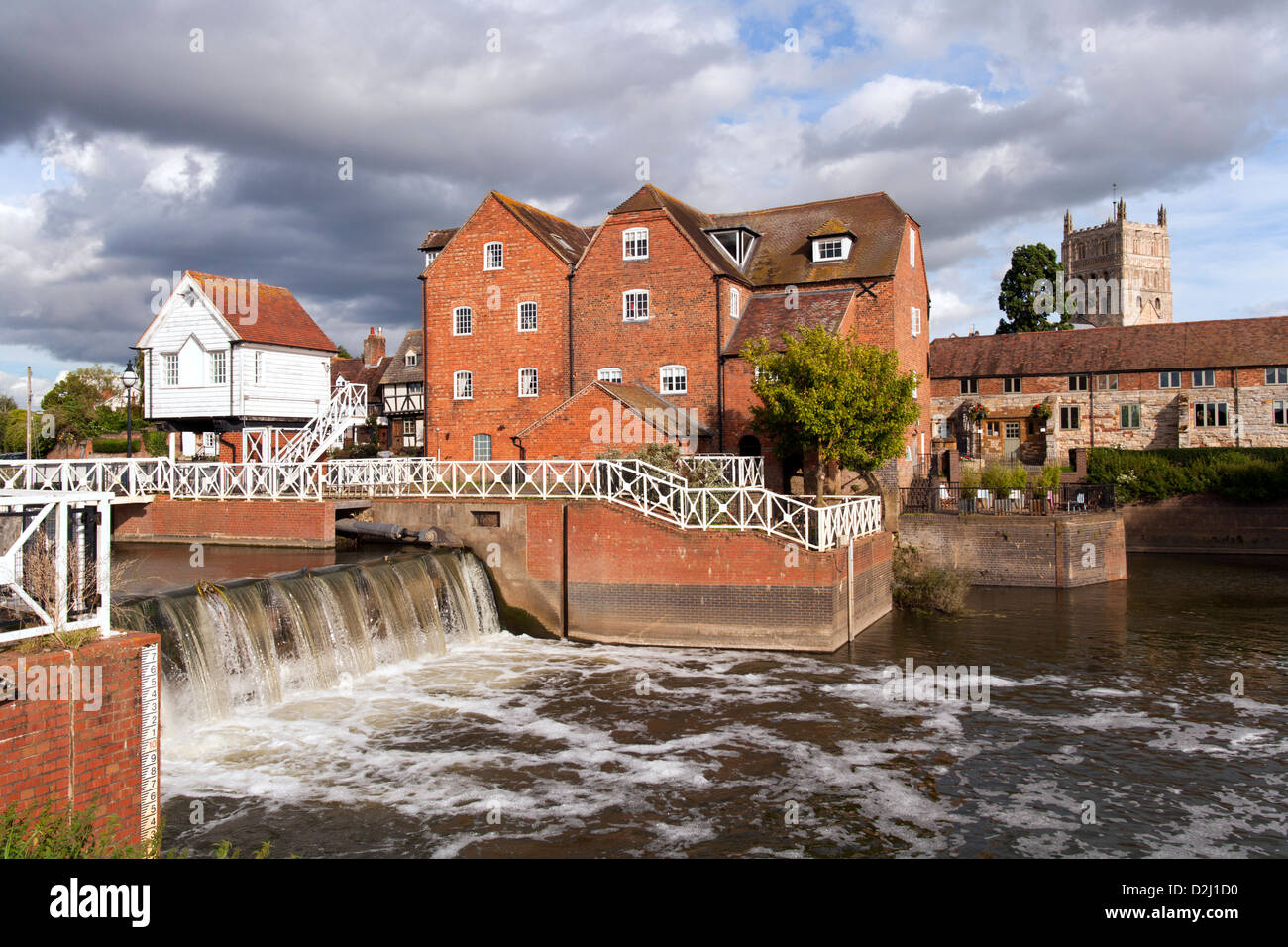 Abbey Mill and weir in the town of Tewkesbury, Gloucestershire, Severn Vale, UK Stock Photo