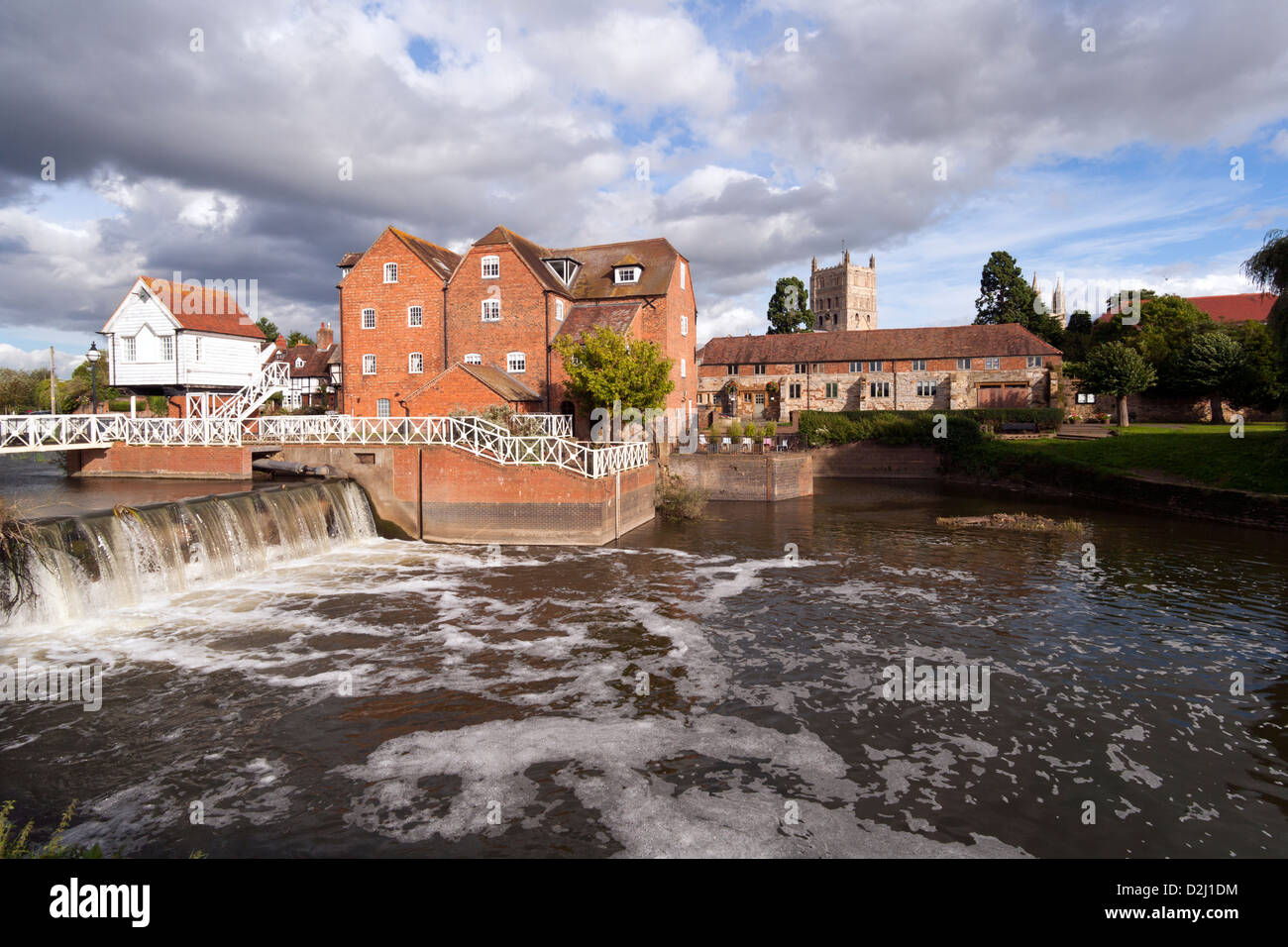 Abbey Mill and weir in the town of Tewkesbury, Gloucestershire, Severn Vale, UK Stock Photo