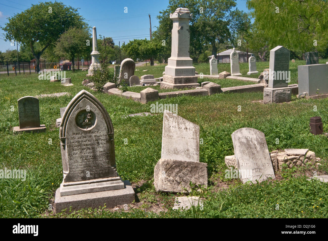 19th century tombstones at Old Bayview Cemetery, Corpus Christi, Gulf Coast, Texas, USA Stock Photo