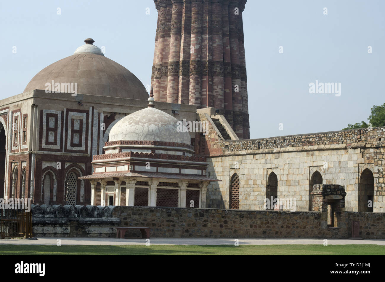 Partial view of Qutb Minar the tallest minaret in India, Delhi India Stock Photo