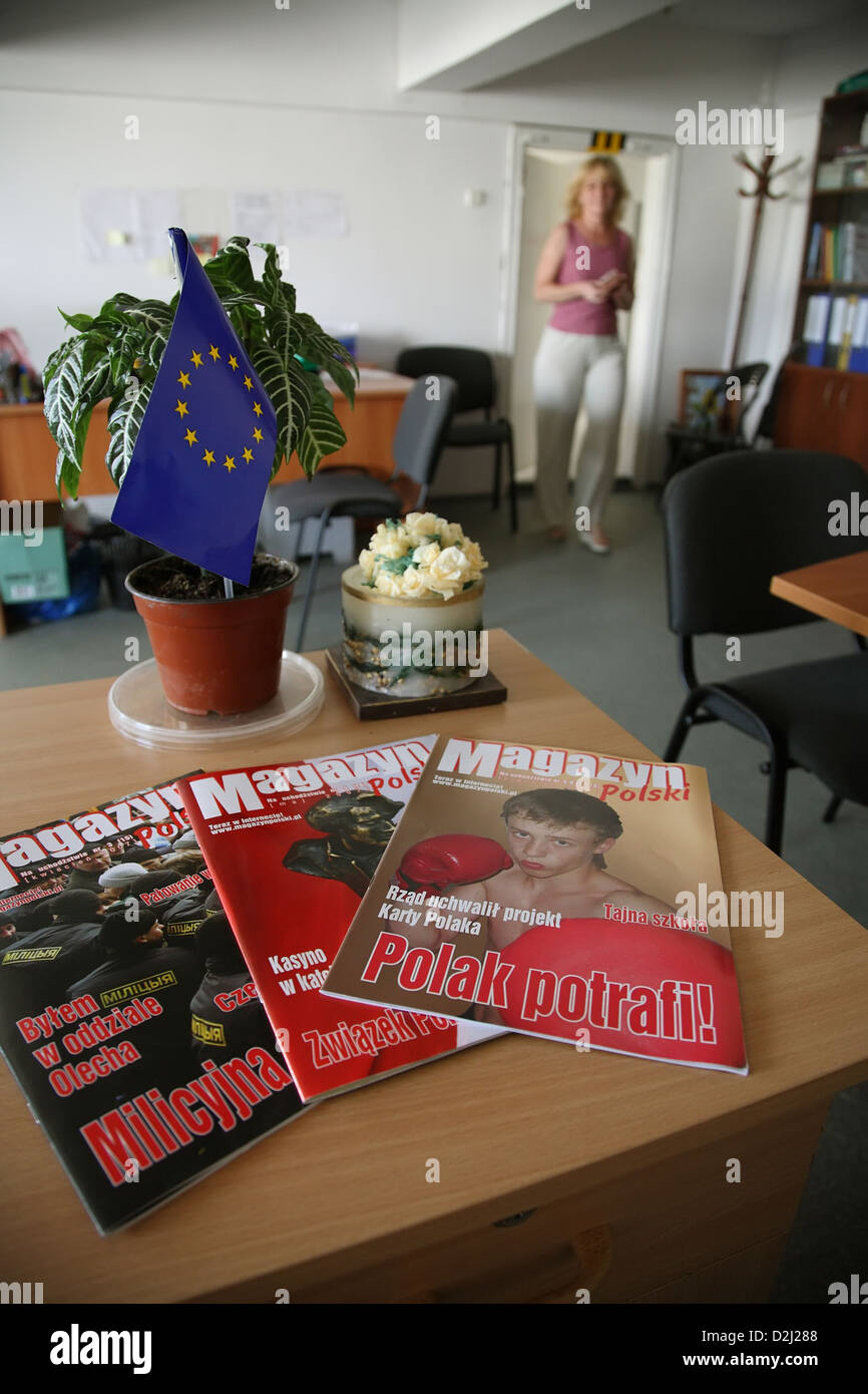 Hrodna, Belarus, the Eu-flag and a magazine with a boxer on the cover Stock Photo
