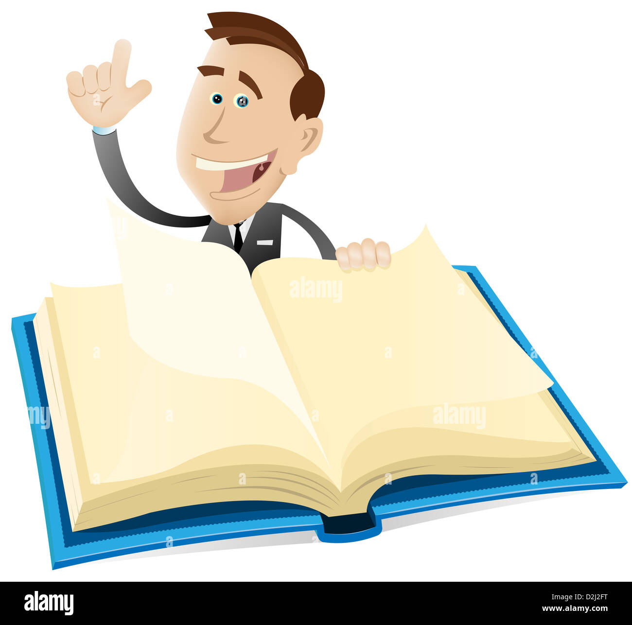 Illustration of a cartoon businessman showing a catalog of publication