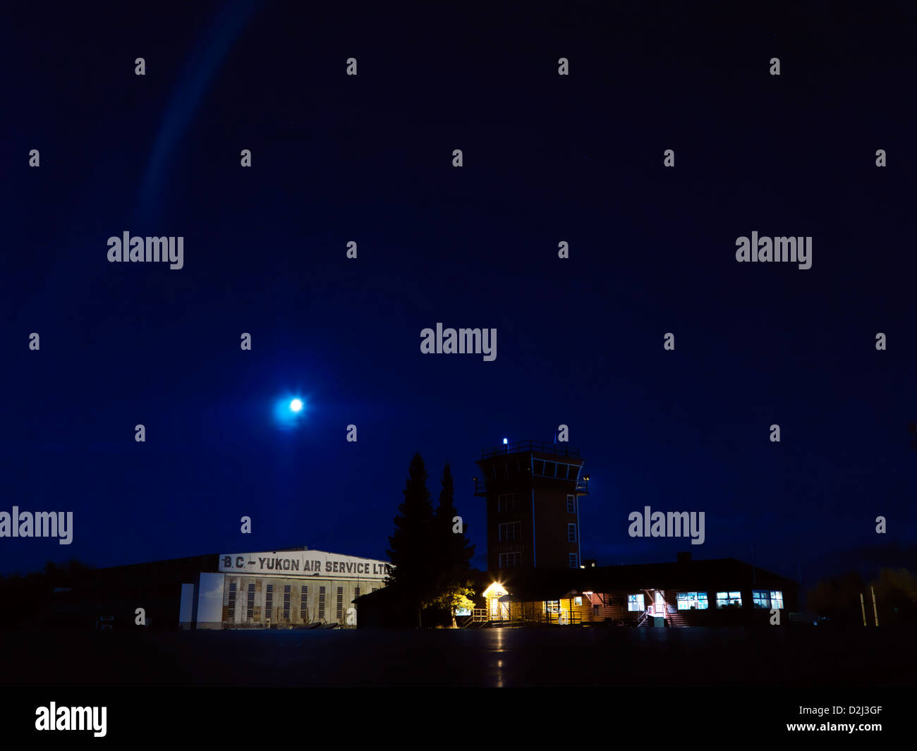 Northern lights photographed over the airport at Watson lake in the