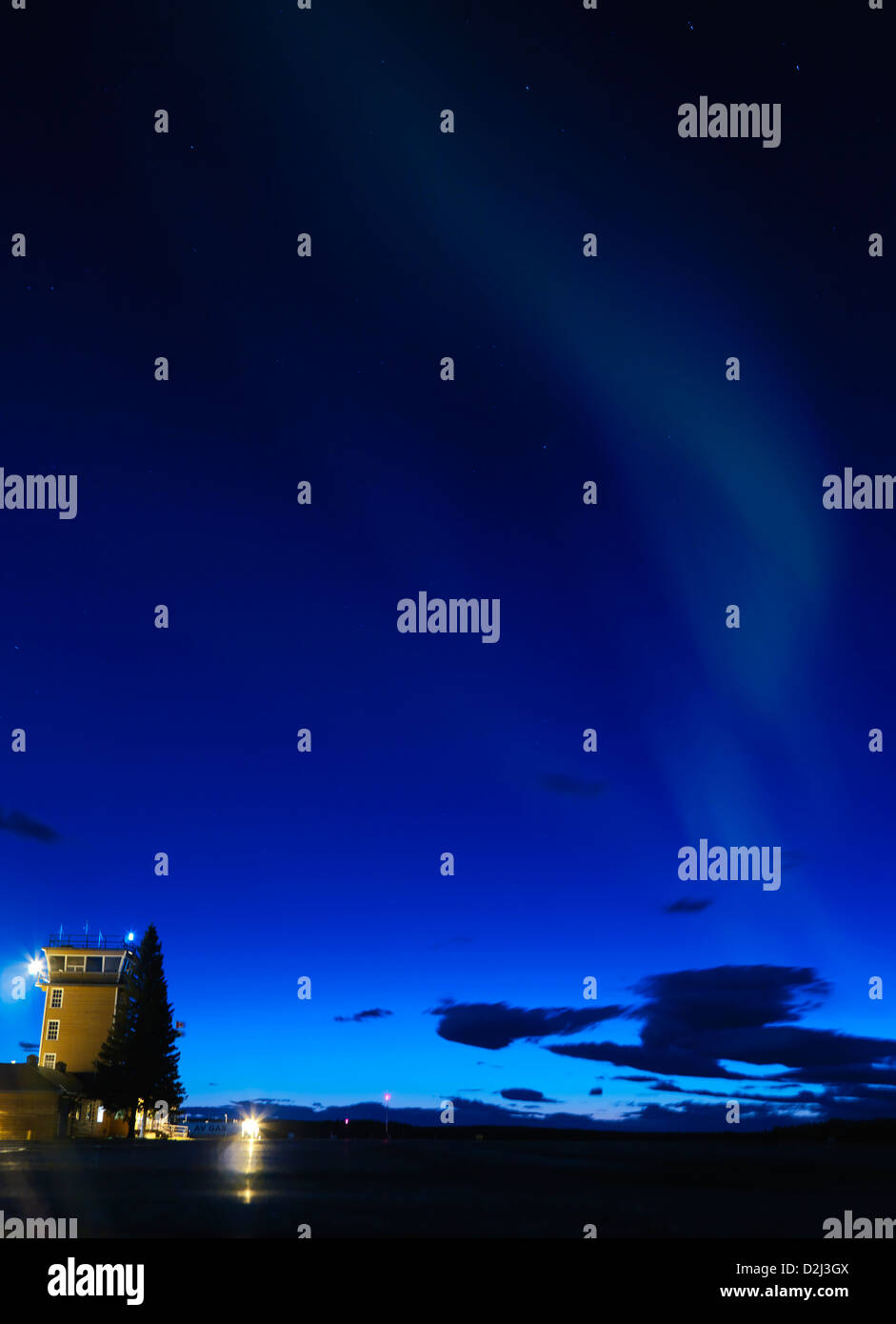 Northern lights photographed over the airport at Watson lake in the